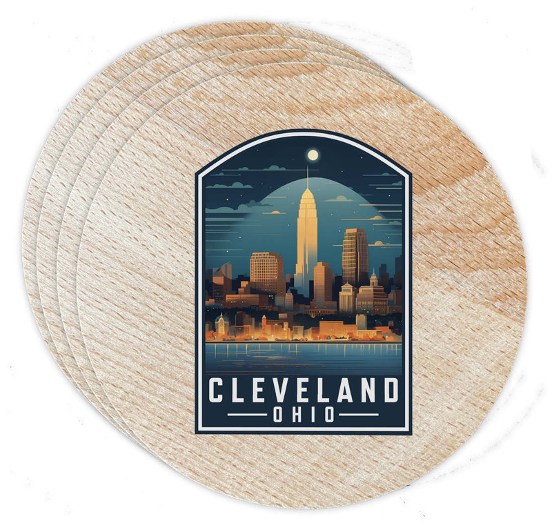 Cleveland Ohio Design A Souvenir Coaster Wooden 3.5 x 3.5-Inch 4 Pack