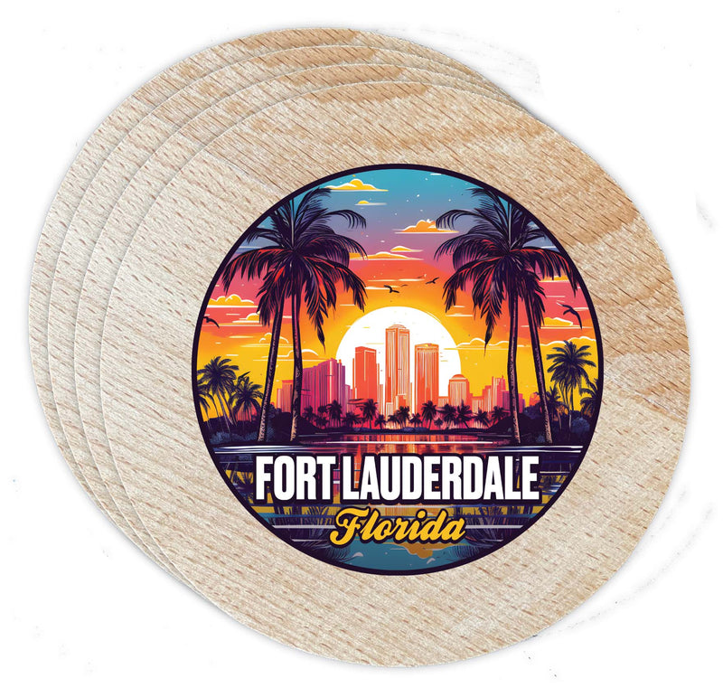 Fort Lauderdale Florida Design B Souvenir Coaster Wooden 3.5 x 3.5-Inch 4 Pack