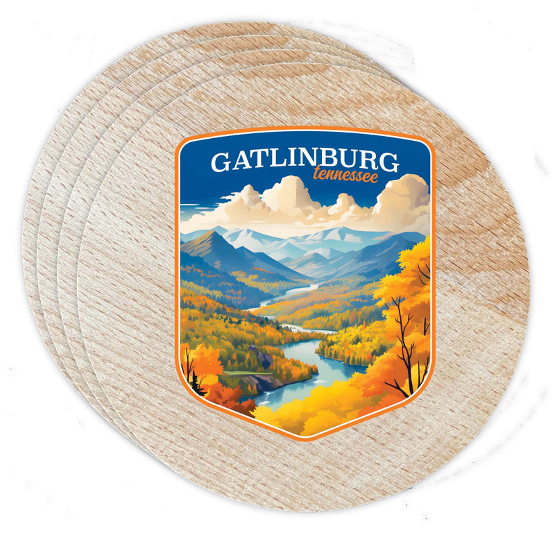 Gatlinburg Tennessee Design D Souvenir Coaster Wooden 3.5 x 3.5-Inch 4 Pack