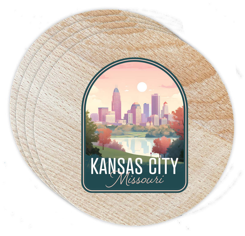 Kansas City Missouri Design B Souvenir Coaster Wooden 3.5 x 3.5-Inch 4 Pack