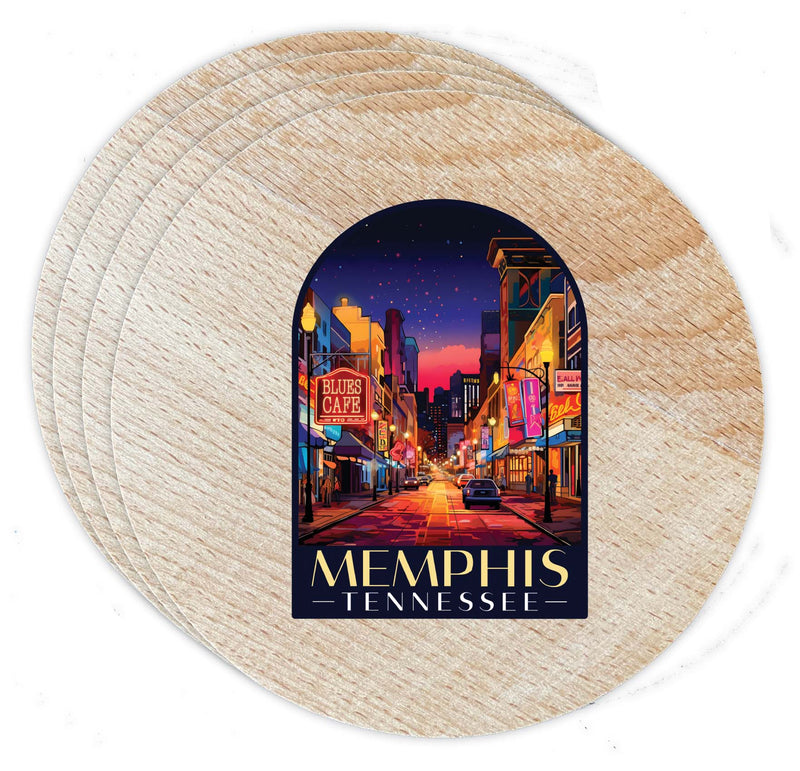 Memphis Tennessee Design C Souvenir Coaster Wooden 3.5 x 3.5-Inch 4 Pack