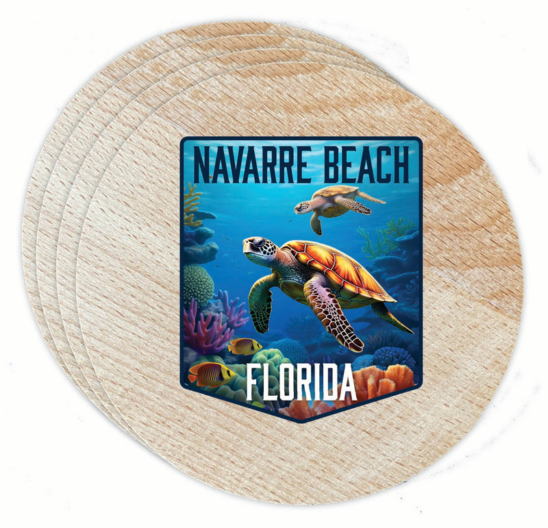Navarre Beach Florida Underwater Turtle Design Souvenir Coaster Wooden 3.5 x 3.5-Inch 4 Pack