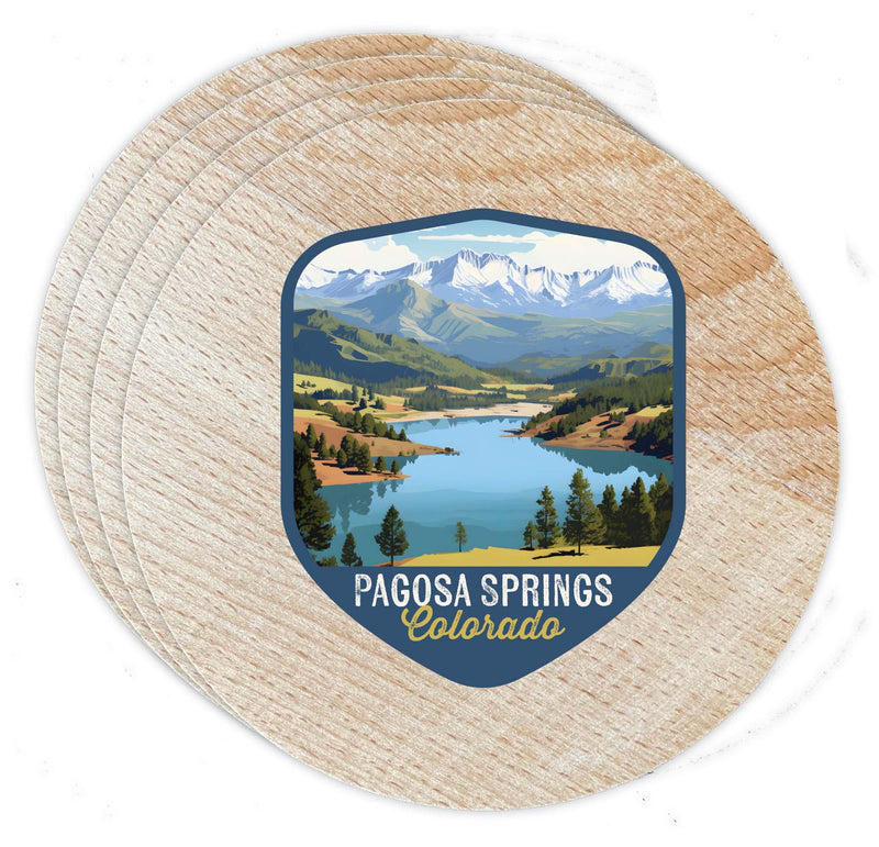 Pagosa Springs Colorado Design B Souvenir Coaster Wooden 3.5 x 3.5-Inch 4 Pack