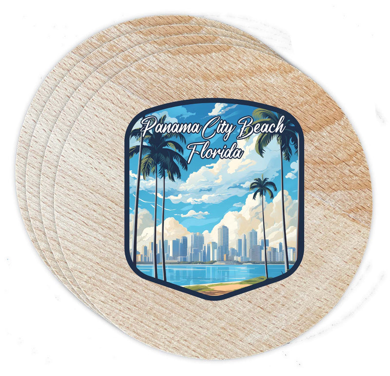 Panama City Beach Florida Design B Souvenir Coaster Wooden 3.5 x 3.5-Inch 4 Pack