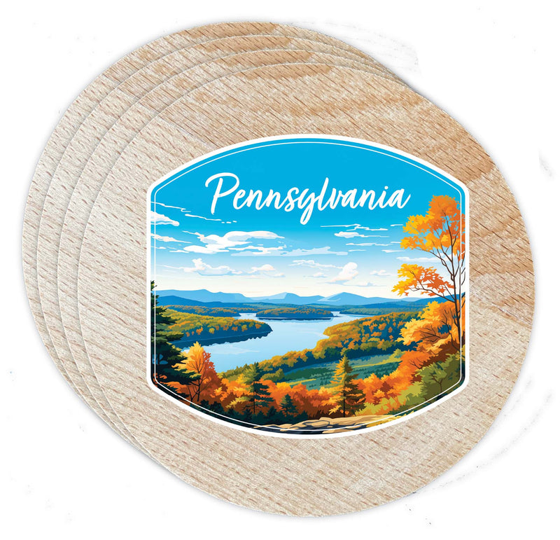 Pennsylvania Design C Souvenir Coaster Wooden 3.5 x 3.5-Inch 4 Pack