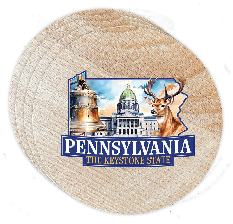 Pennsylvania Design D Souvenir Coaster Wooden 3.5 x 3.5-Inch 4 Pack