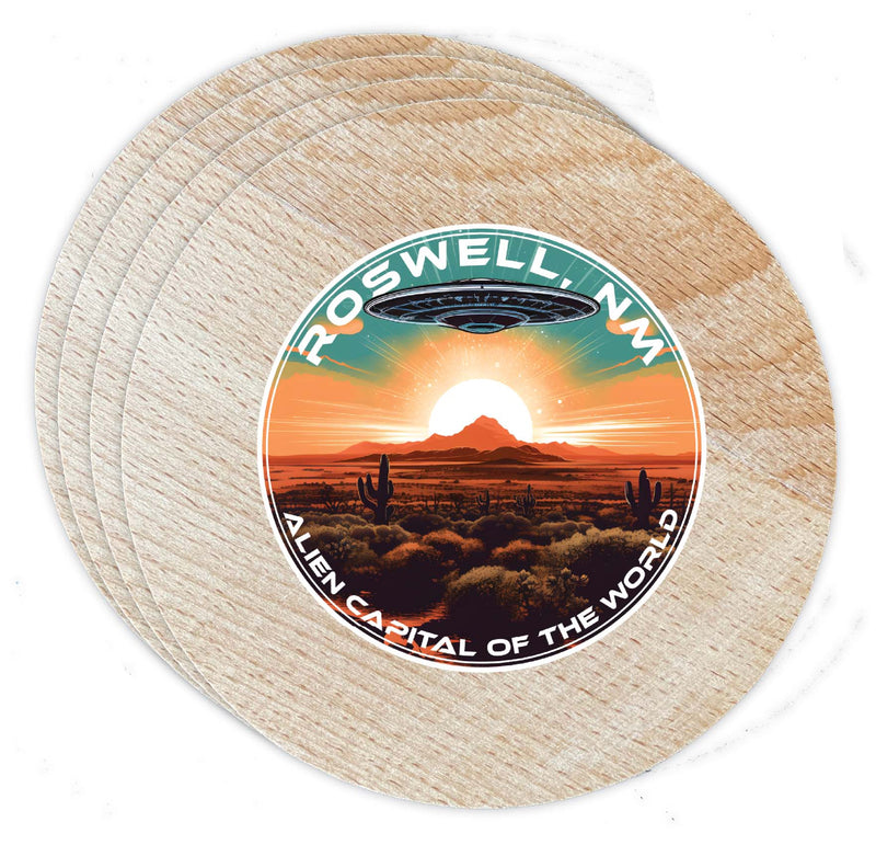 Roswell New Mexico Design A Souvenir Coaster Wooden 3.5 x 3.5-Inch 4 Pack