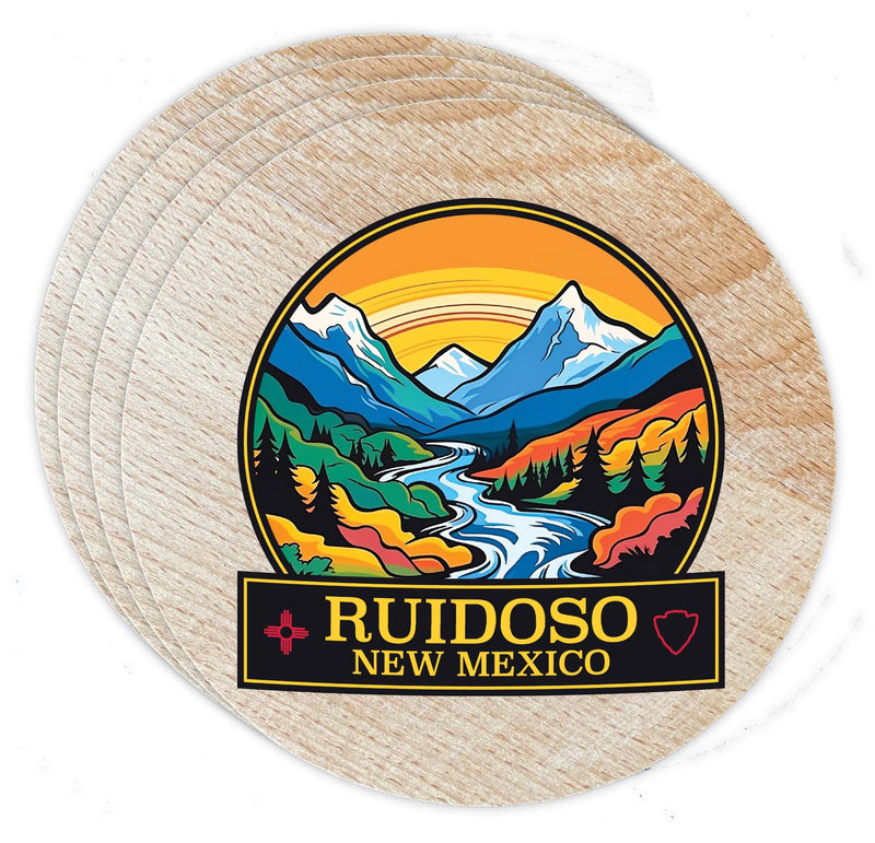 Ruidoso New Mexico Design B Souvenir Coaster Wooden 3.5 x 3.5-Inch 4 Pack