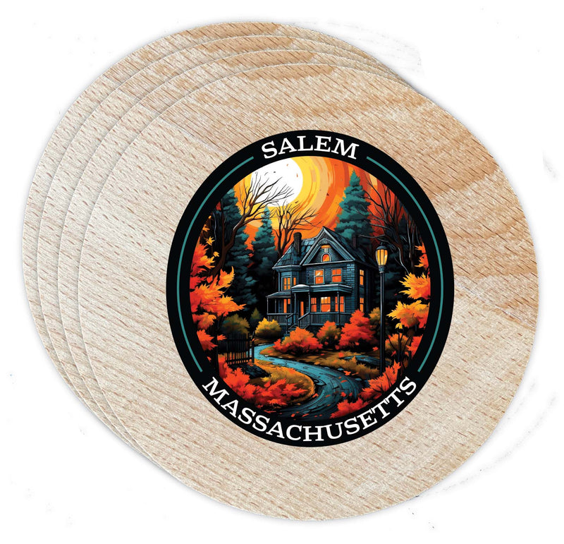 Salem Massachussettes Design B Souvenir Coaster Wooden 3.5 x 3.5-Inch 4 Pack