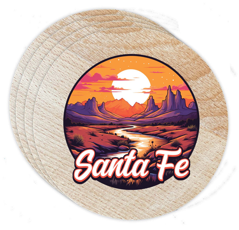 Santa Fe New Mexico Design B Souvenir Coaster Wooden 3.5 x 3.5-Inch 4 Pack