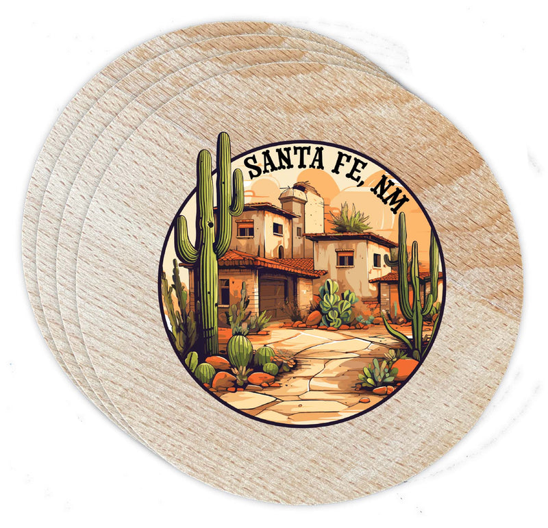 Santa Fe New Mexico Design D Souvenir Coaster Wooden 3.5 x 3.5-Inch 4 Pack