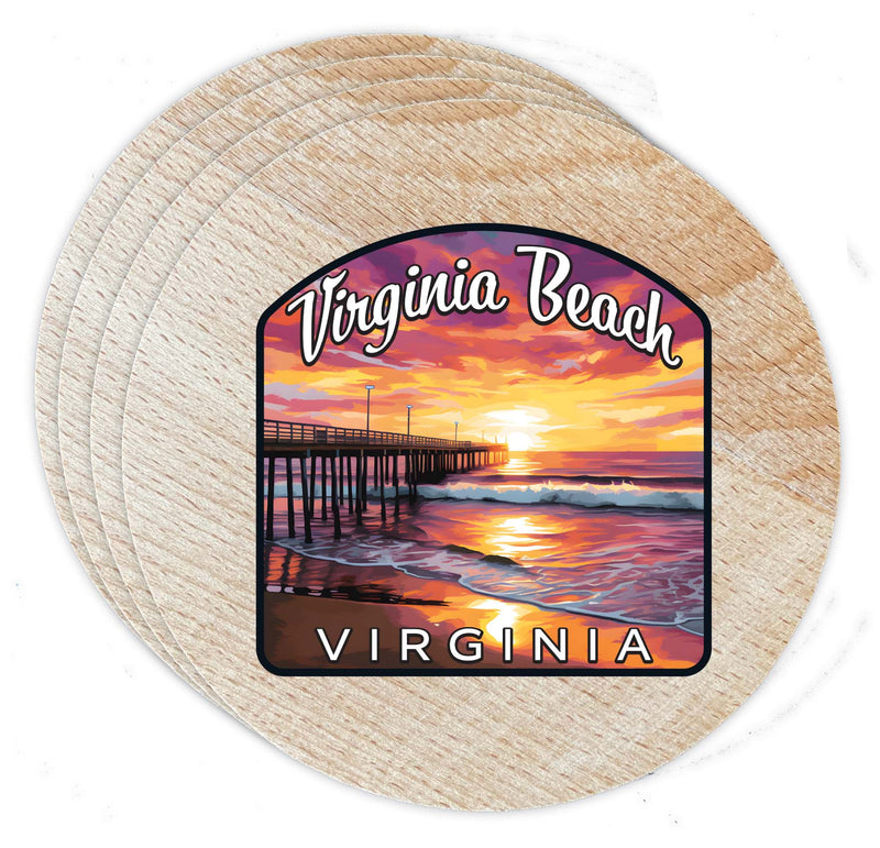 Virginia Beach Viginia Design A Souvenir Coaster Wooden 3.5 x 3.5-Inch 4 Pack
