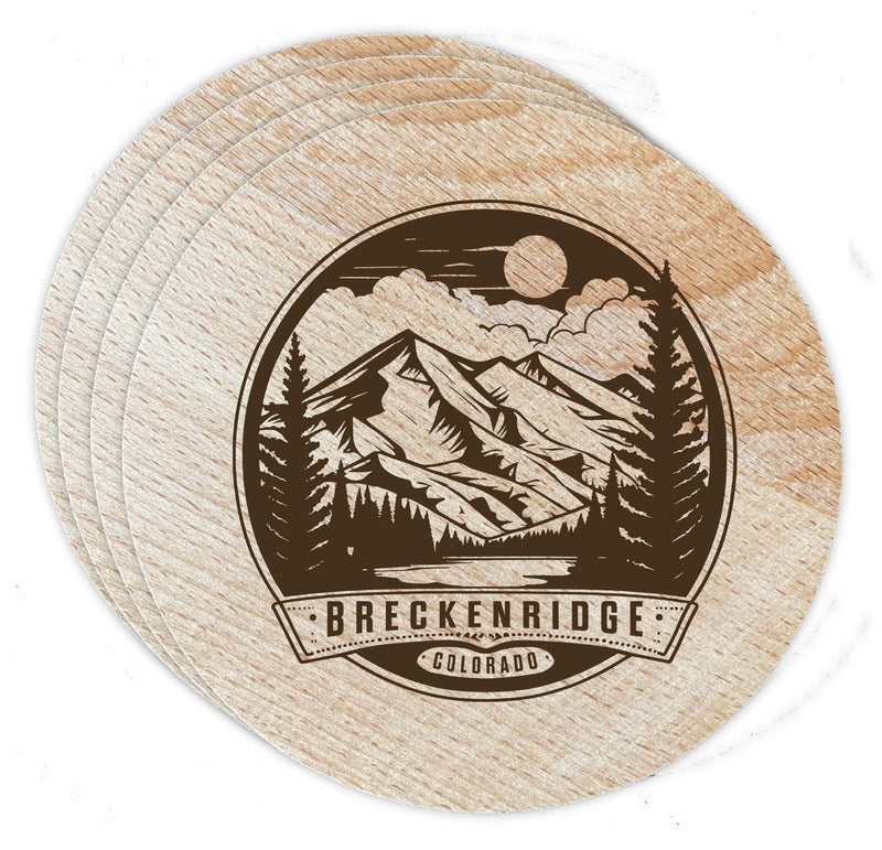 Breckenridge Colorado Souvenir Etched Coaster Wooden 3.5 x 3.5-Inch 4 Pack