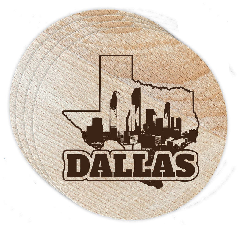 Dallas Texas Souvenir Etched Coaster Wooden 3.5 x 3.5-Inch 4 Pack