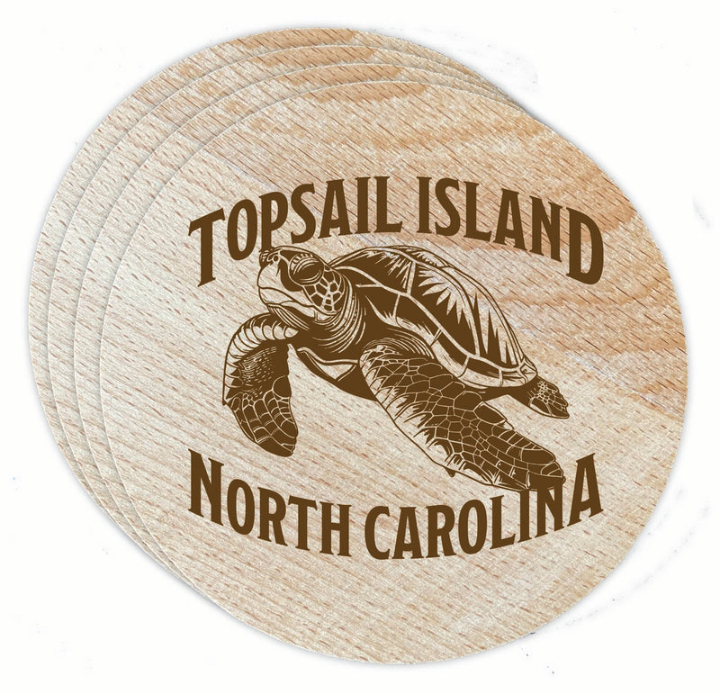 Topsail Island North Carolina Souvenir Etched Coaster Wooden 3.5 x 3.5-Inch 4 Pack