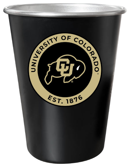 Colorado Buffaloes 8 oz Tin Cup Black Matte Coating Officially Licensed 4-Pack with Gift Bag