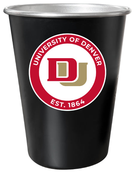 University of Denver Pioneers 8 oz Tin Cup Black Matte Coating Officially Licensed 4-Pack with Gift Bag