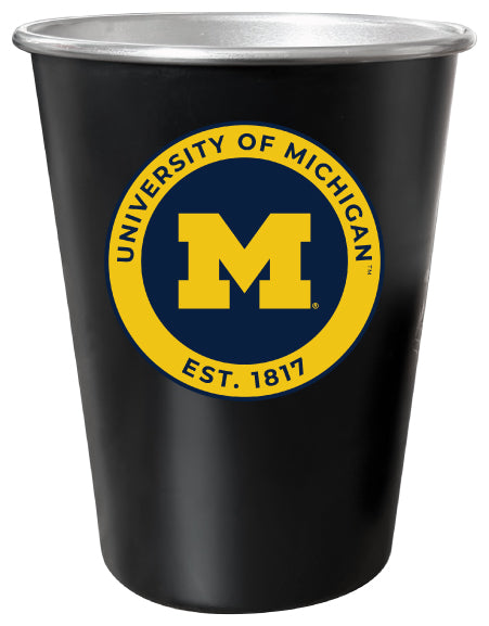 Michigan Wolverines 8 oz Tin Cup Black Matte Coating Officially Licensed 4-Pack with Gift Bag