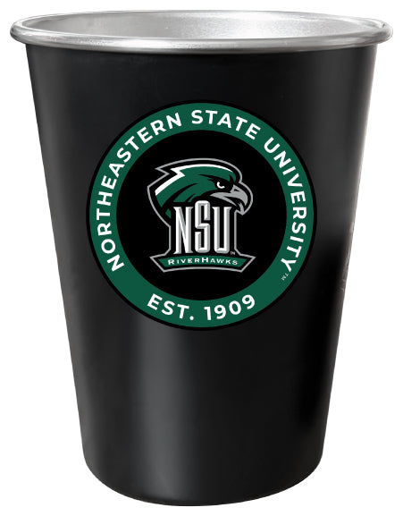 Northeastern State University Riverhawks 8 oz Tin Cup Black Matte Coating Officially Licensed 4-Pack with Gift Bag
