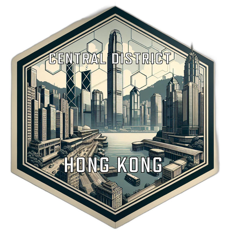 Central District Hong Kong Souvenir Travel Destination Die Cut Hexagon Fridge Magnet 2-Inch