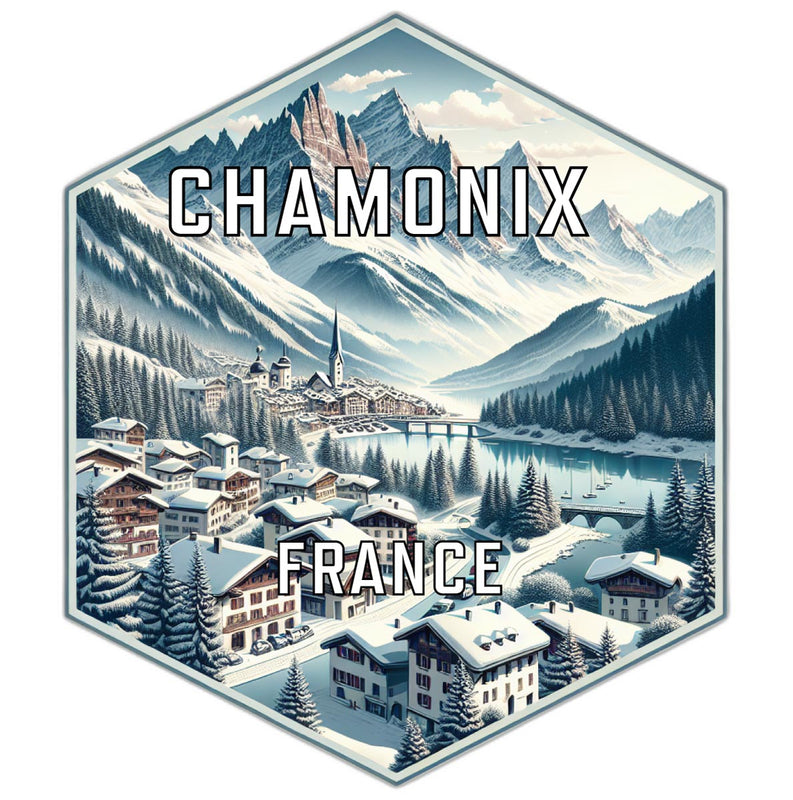 Chamonix France Souvenir Travel Destination Die Cut Hexagon Fridge Magnet 2-Inch
