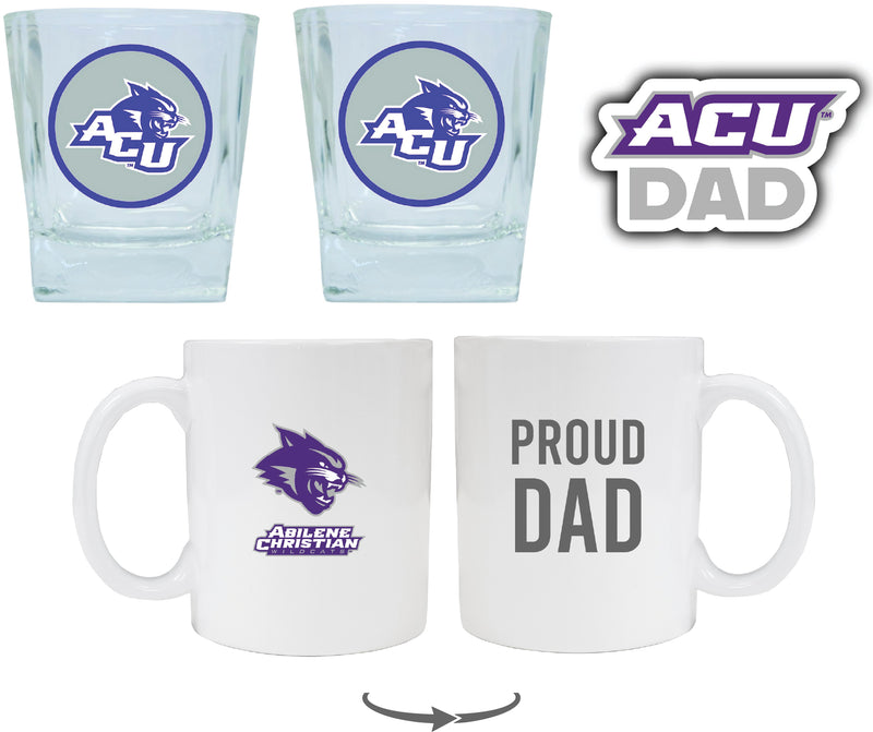 Abilene Christian University Collegiate Dad Gift Set - Proud Dad Decal, Coffee Mug & Whiskey Glasses