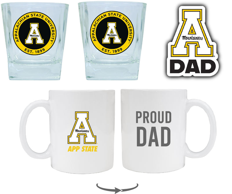 Appalachian State Collegiate Dad Gift Set - Proud Dad Decal, Coffee Mug & Whiskey Glasses