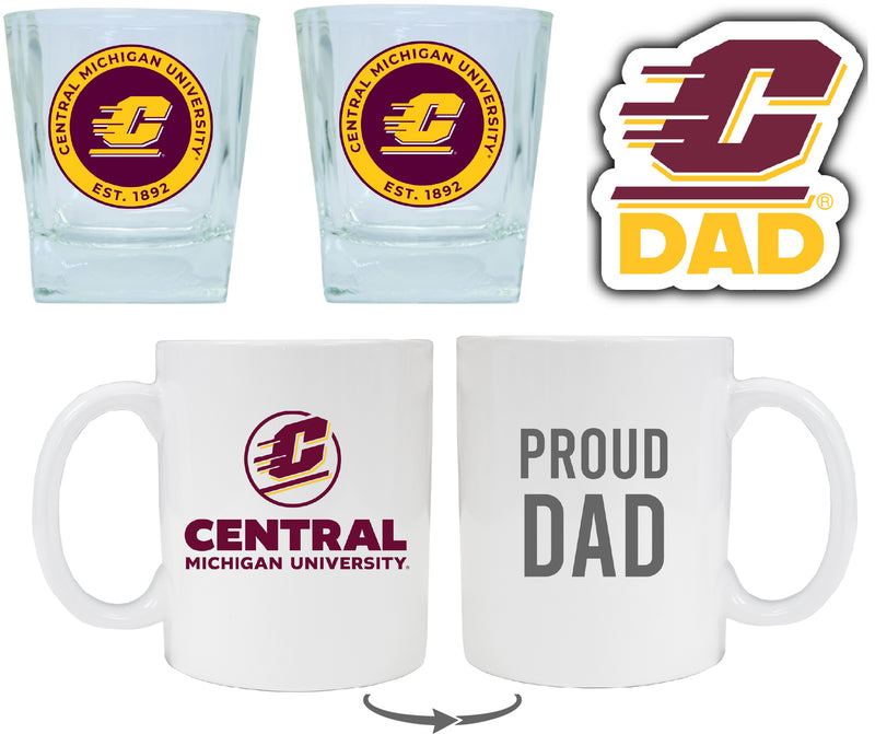 Central Michigan University Collegiate Dad Gift Set - Proud Dad Decal, Coffee Mug & Whiskey Glasses