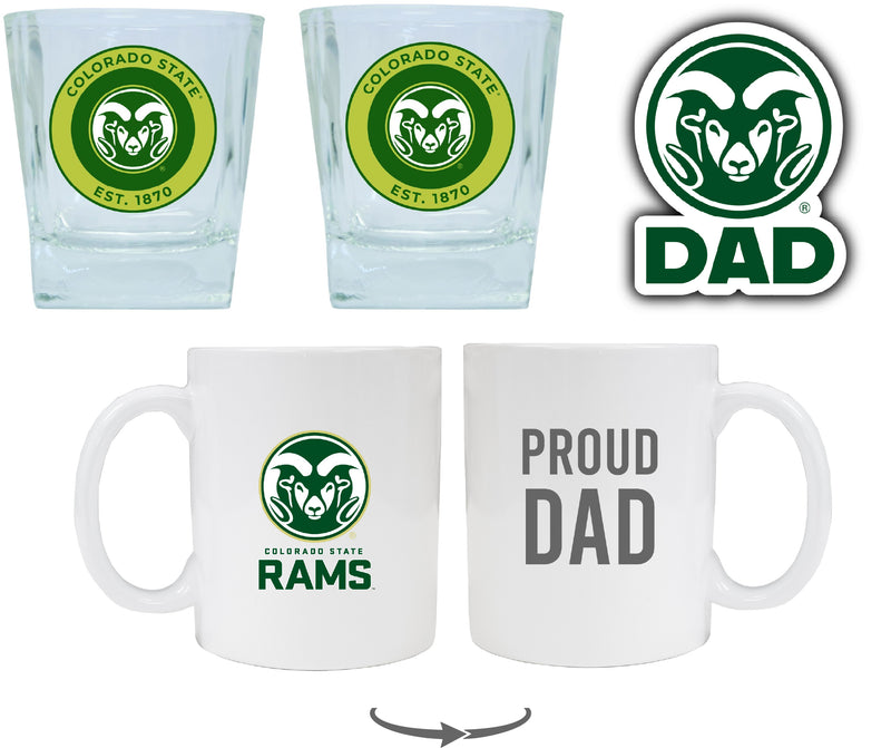 Colorado State Rams Collegiate Dad Gift Set - Proud Dad Decal, Coffee Mug & Whiskey Glasses
