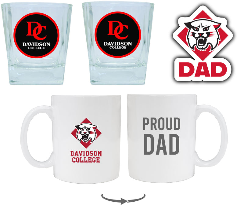 Davidson College Collegiate Dad Gift Set - Proud Dad Decal, Coffee Mug & Whiskey Glasses