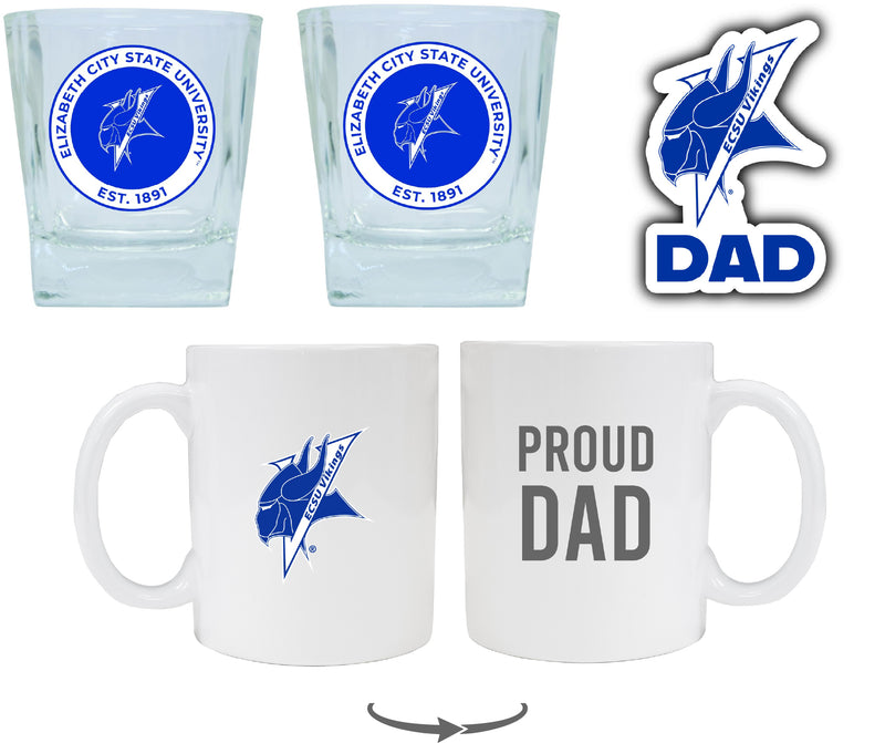Elizabeth City State University Collegiate Dad Gift Set - Proud Dad Decal, Coffee Mug & Whiskey Glasses