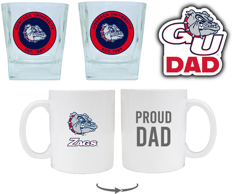 Gonzaga Bulldogs Collegiate Dad Gift Set - Proud Dad Decal, Coffee Mug & Whiskey Glasses