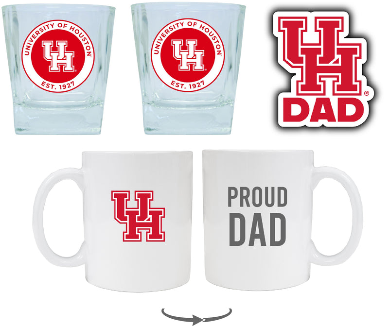 University of Houston Collegiate Dad Gift Set - Proud Dad Decal, Coffee Mug & Whiskey Glasses