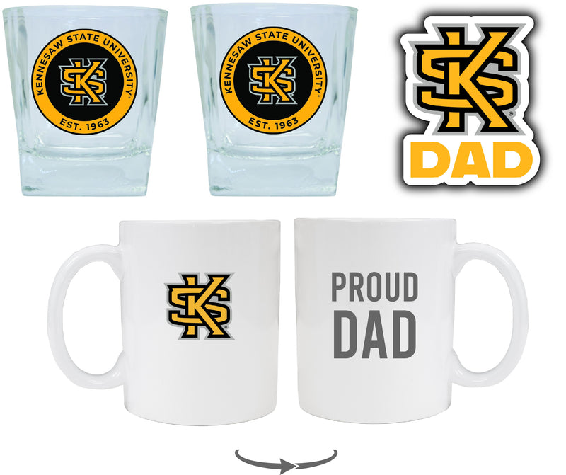 Kennesaw State University Collegiate Dad Gift Set - Proud Dad Decal, Coffee Mug & Whiskey Glasses