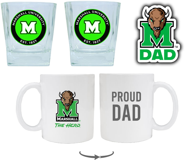 Marshall Thundering Herd Collegiate Dad Gift Set - Proud Dad Decal, Coffee Mug & Whiskey Glasses