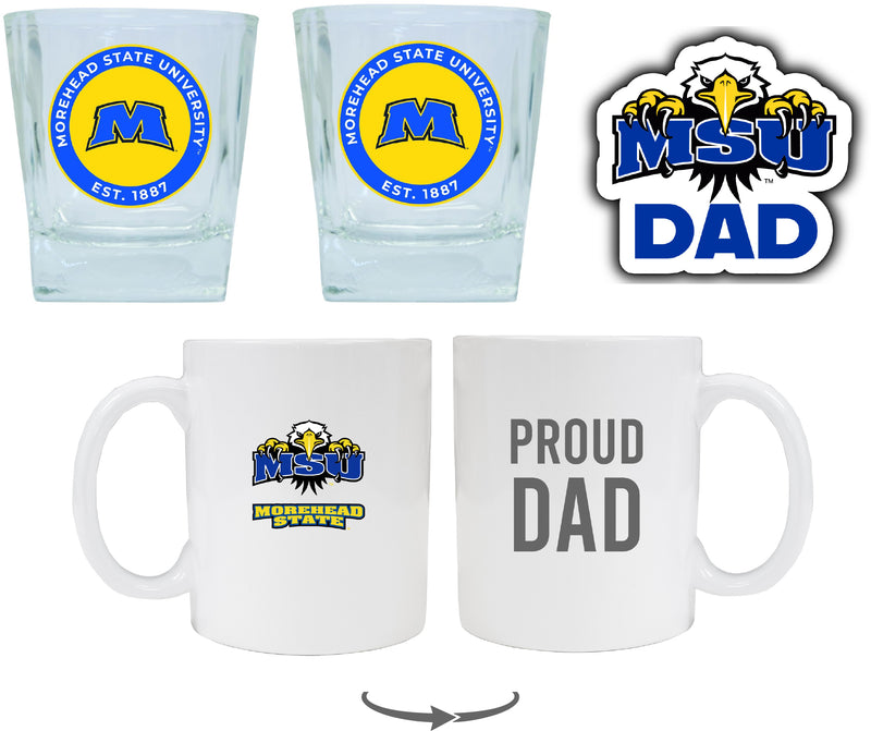 Morehead State University Collegiate Dad Gift Set - Proud Dad Decal, Coffee Mug & Whiskey Glasses