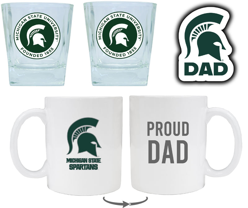 Michigan State Spartans Collegiate Dad Gift Set - Proud Dad Decal, Coffee Mug & Whiskey Glasses