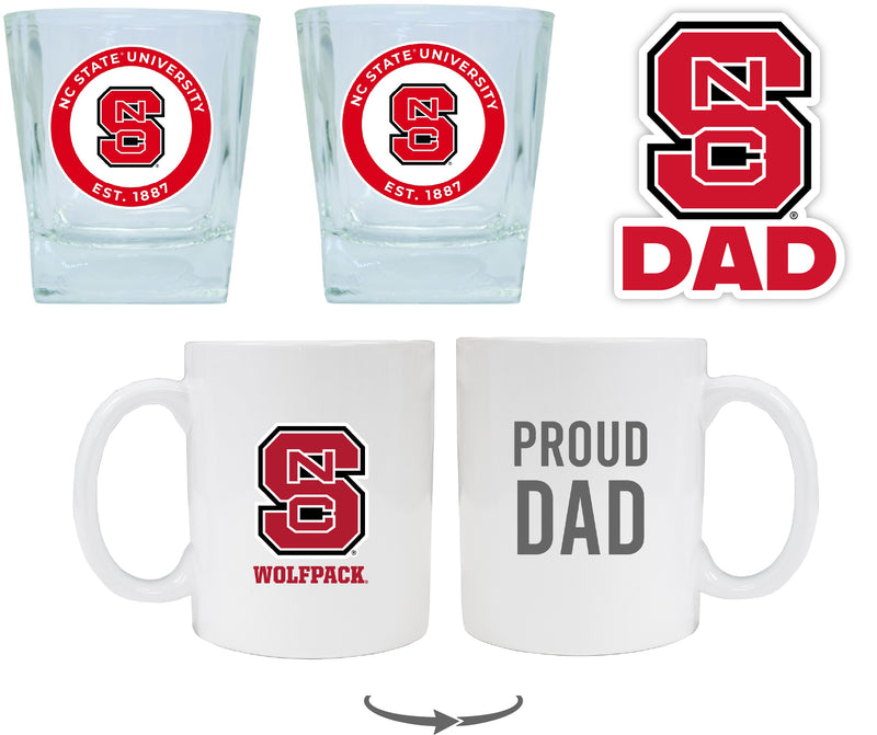 NC State Wolfpack Collegiate Dad Gift Set - Proud Dad Decal, Coffee Mug & Whiskey Glasses