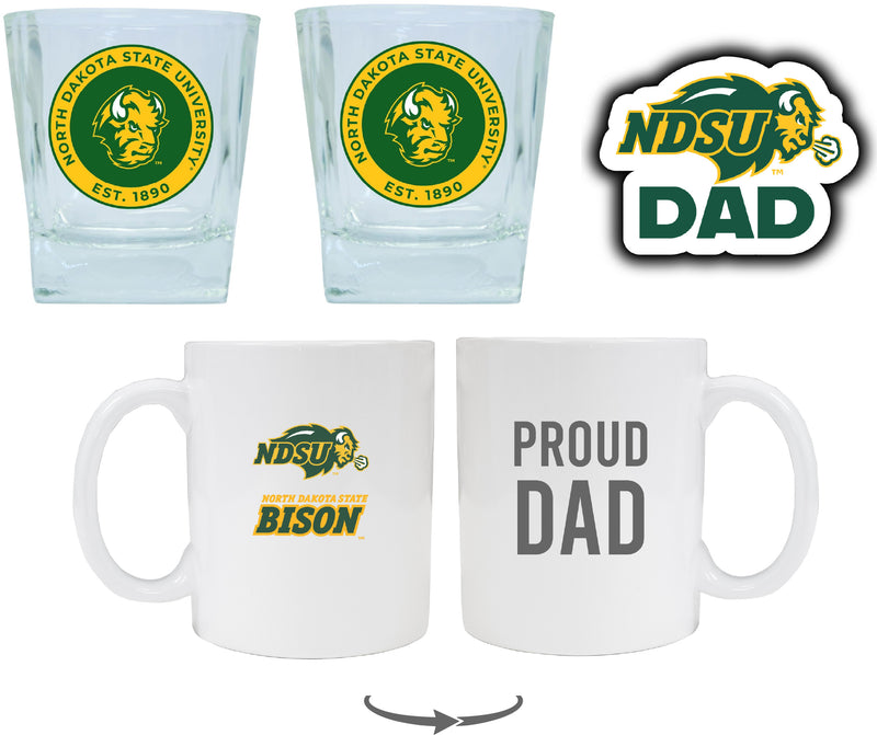 North Dakota State Bison Collegiate Dad Gift Set - Proud Dad Decal, Coffee Mug & Whiskey Glasses