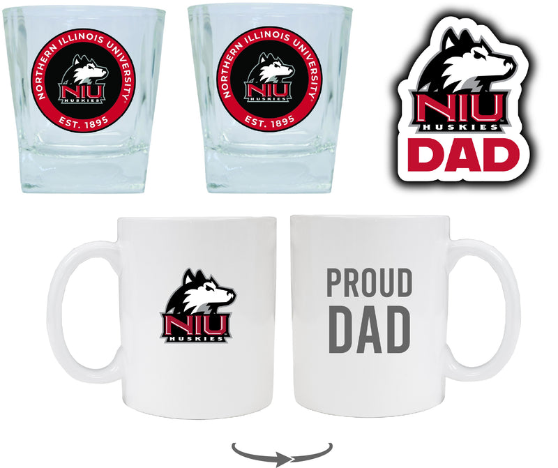 Northern Illinois Huskies Collegiate Dad Gift Set - Proud Dad Decal, Coffee Mug & Whiskey Glasses