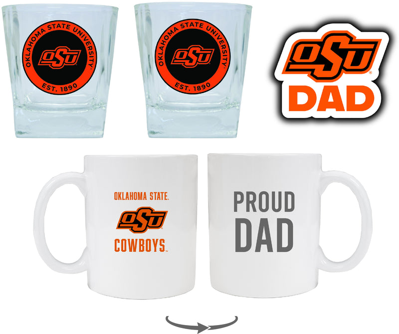Oklahoma State Cowboys Collegiate Dad Gift Set - Proud Dad Decal, Coffee Mug & Whiskey Glasses
