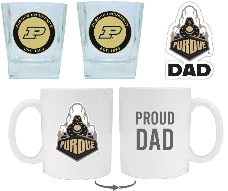 Purdue Boilermakers Collegiate Dad Gift Set - Proud Dad Decal, Coffee Mug & Whiskey Glasses