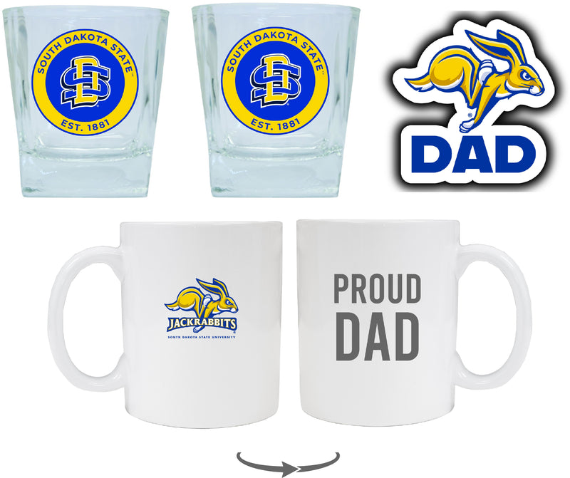 South Dakota State Jackrabbits Collegiate Dad Gift Set - Proud Dad Decal, Coffee Mug & Whiskey Glasses