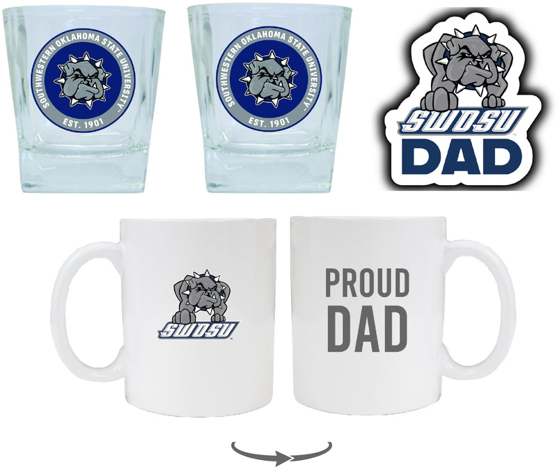 Southwestern Oklahoma State University Collegiate Dad Gift Set - Proud Dad Decal, Coffee Mug & Whiskey Glasses