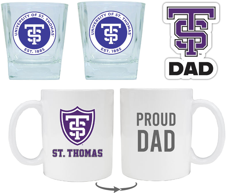 University of St. Thomas Collegiate Dad Gift Set - Proud Dad Decal, Coffee Mug & Whiskey Glasses