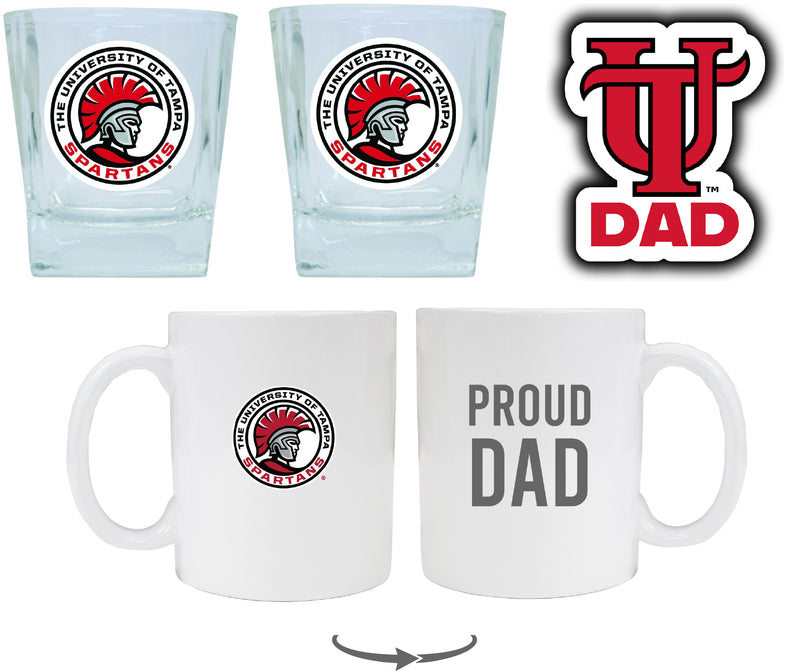 University of Tampa Spartans Collegiate Dad Gift Set - Proud Dad Decal, Coffee Mug & Whiskey Glasses