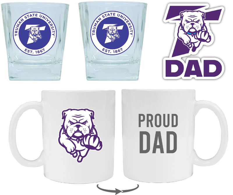 Truman State University Collegiate Dad Gift Set - Proud Dad Decal, Coffee Mug & Whiskey Glasses
