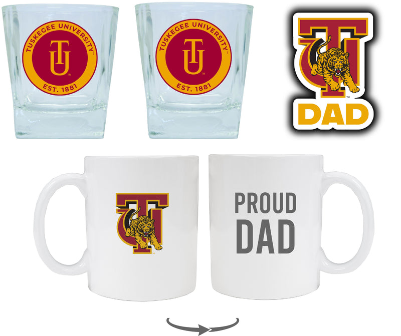 Tuskegee University Collegiate Dad Gift Set - Proud Dad Decal, Coffee Mug & Whiskey Glasses