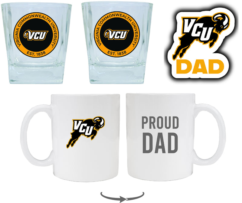 Virginia Commonwealth Collegiate Dad Gift Set - Proud Dad Decal, Coffee Mug & Whiskey Glasses