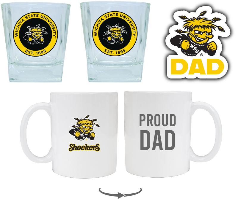 Wichita State Shockers Collegiate Dad Gift Set - Proud Dad Decal, Coffee Mug & Whiskey Glasses